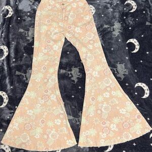 Altar'd State Peach Floral Flare Jeans